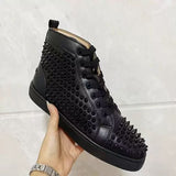 Louboutin-style red bottom shoes wintercl red bottom rivetsexport high-top sneakers tie back round toe cow suede casual shoes