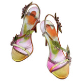 Louboutin-style red bottom shoes colorful smudged rhinestone flowers thin strap high heels open toe sandals high heels stiletto round toe cl