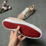 Louboutin-style red bottom shoes, pink gold-rimmed studded sneakers for men, cl red sole casual shoes, low-top lace-up trendy versatile athletic shoes