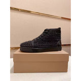 Louboutin-style red bottom shoes wintercl red bottom rivetsexport high-top sneakers tie back round toe cow suede casual shoes
