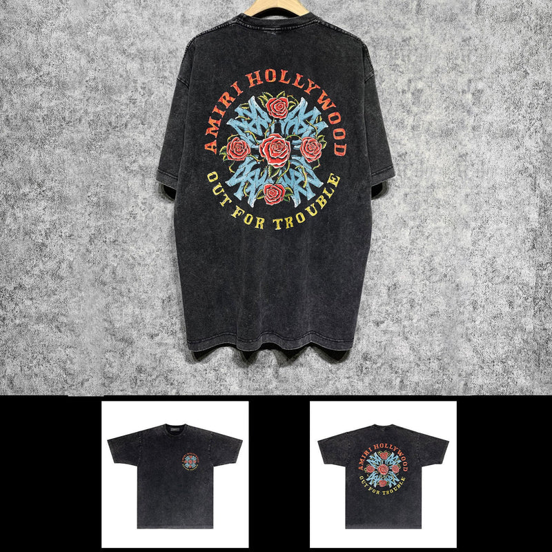Amiri washed t-shirt floral printing short sleeve