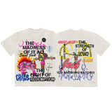 Men Vintage T-Shirts Vintage Washed Old Graffiti Loose Crew Neck Short Sleeves