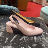 Louboutin-style red bottom shoes cl red bottom shoes back hollow high heels spring and autumn special-shaped heel round toe medium heel flats women's thick heel