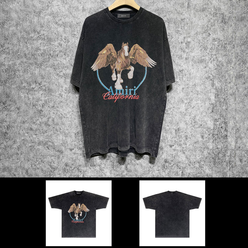 Amiri washed t-shirt oil painting pegasus short sleeve