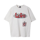 Men Vintage T-Shirts Vintage Washed Old Graffiti Loose Crew Neck Short Sleeves