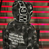 Bathing Ape Hoodie Camouflage Shark Text Embroidered Cardigan Hooded Sweater Jacket