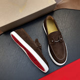 Louboutin-style red bottom shoes european station red bottom soft leather pedals fashion business loafers can clexport rivet men's shoes