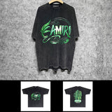Amiri washed t-shirt green leaf letter short sleeves