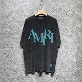 Amiri washed t-shirt with stacked letter foam printing short sleeves