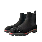 Louboutin-style red bottom shoes european high-top rivets clexport british men leather boots chelsea boots short boots hair stylist boots leather shoes