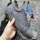Louboutin-style red bottom shoes genuine leather classycl red bottom shoes black velvet glossy low-top sneakers accessible luxurytrendycasual men's shoes