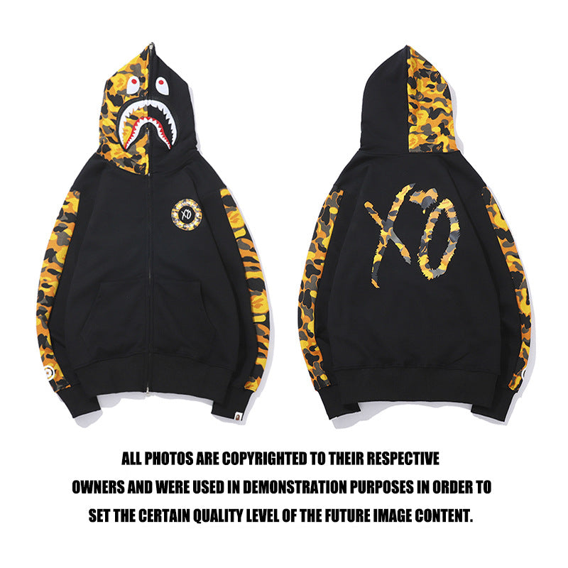 Shark Print Jacket Autumn And Winter Men'S And Women'S Casual Xo Printed Thin Sweater Baggy Coat
