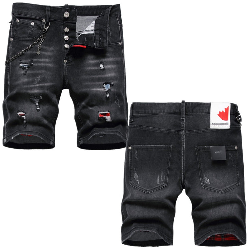 DSQ2 Short Jeans Ripped Patch Slim-fit Stretch Denim Shorts