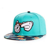 Trendy flat brimmed hat cartoon hands