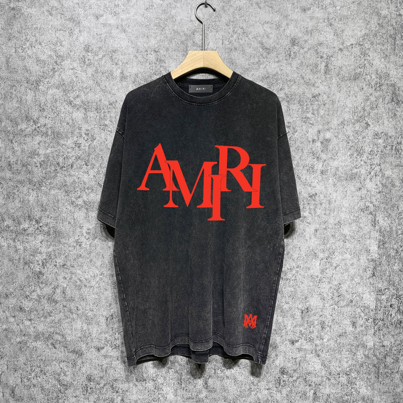 Amiri washed t-shirt with stacked letter foam printing short sleeves