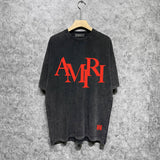 Amiri washed t-shirt with stacked letter foam printing short sleeves