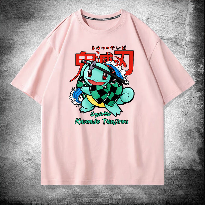 Men and Women Pokemon Pikachu T Shirt Anime Squirtle Cotton Short Sleeve T-shirt