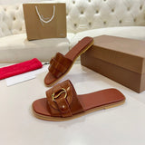 Louboutin-style red bottom shoes cl red bottom flats genuine leather women's sandals beach slippers fashioncasual belt buckle open toe soft bottom