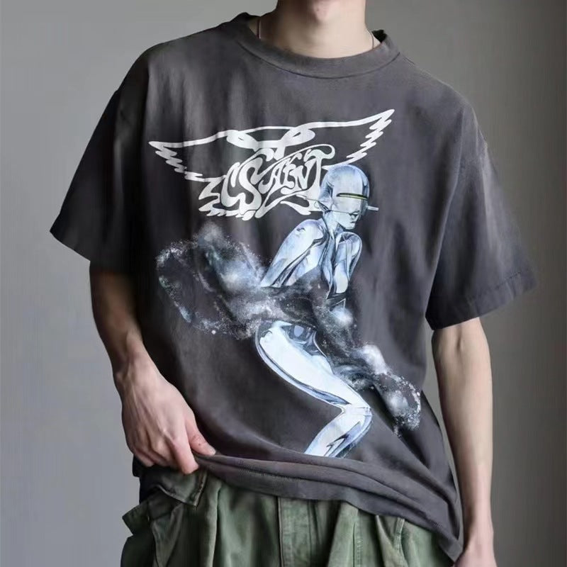 Saint Michael T Shirt Robot Distressed T-shirt Men and Women