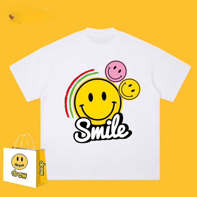 Drew T Shirts Short Sleeve T-shirt Smiley Face Letter Print