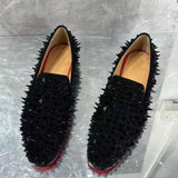 Louboutin-style red bottom shoes cl andgz men's shoes black messy nails low heel red bottom shoes rivet shoes loafers stylish stage shoes anti-wolf