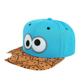 Trendy flat brimmed hat cartoon missing corner bite