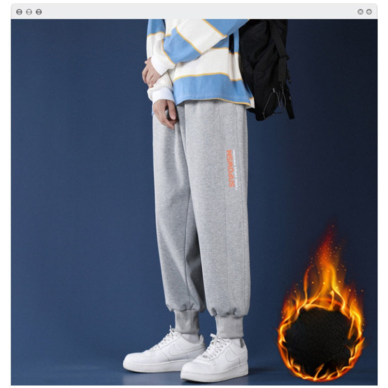 Men Pants Men's Fleece-Lined Track Pants Autumn and Winter Loose Trousers