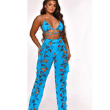 Women Rave Outfits Tops Sexy Digital Swimsuit Mesh Two-Piece Set