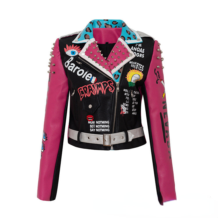 Punk Rock Jacket Motorcycle Leather Coat for Women