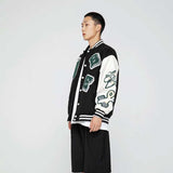 Green Varsity Jacket Spring and Autumn Jacket Men's Loose Splicing Coat Embroidery Men's Baseball Uniforms Top