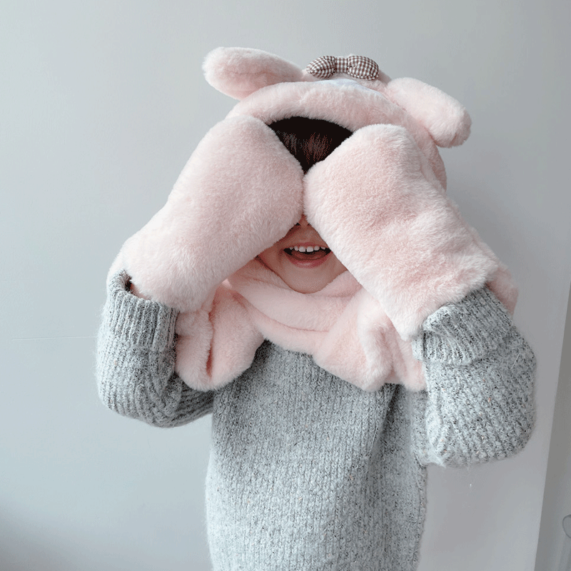 My Melody Hat Cute Cartoon Hat Scarf Gloves One-Piece Sleeve Cap StellaLou Children Autumn and Winter Plush All-in-One Warm Keeping Suit Kulomi