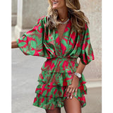 Nina Parker Graffiti Dress Batwing Sleeve Irregular Hem Dress