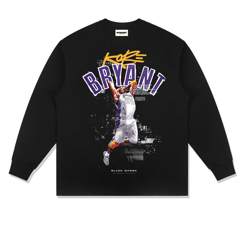 Kobe Shirt Kobe Black Mamba Basketball Jersey Printed Long Sleeve T-shirt Loose Heavy round Neck