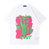 Oversized 90S T Shirt Spring/Summer Street Style Short Sleeve T-shirt Men's Contrast Color Graffiti Printing Top