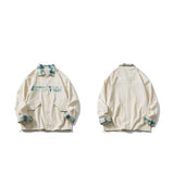 Brown Varsity Jacket Spring and Autumn Vintage Corduroy Polo Collar Jacket Men's Loose Plaid Stitching Embroidered Coat