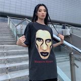 Marilyn Manson T Shirt Different Color Pupil Short Sleeve Vintage Distressed Loose Oversize