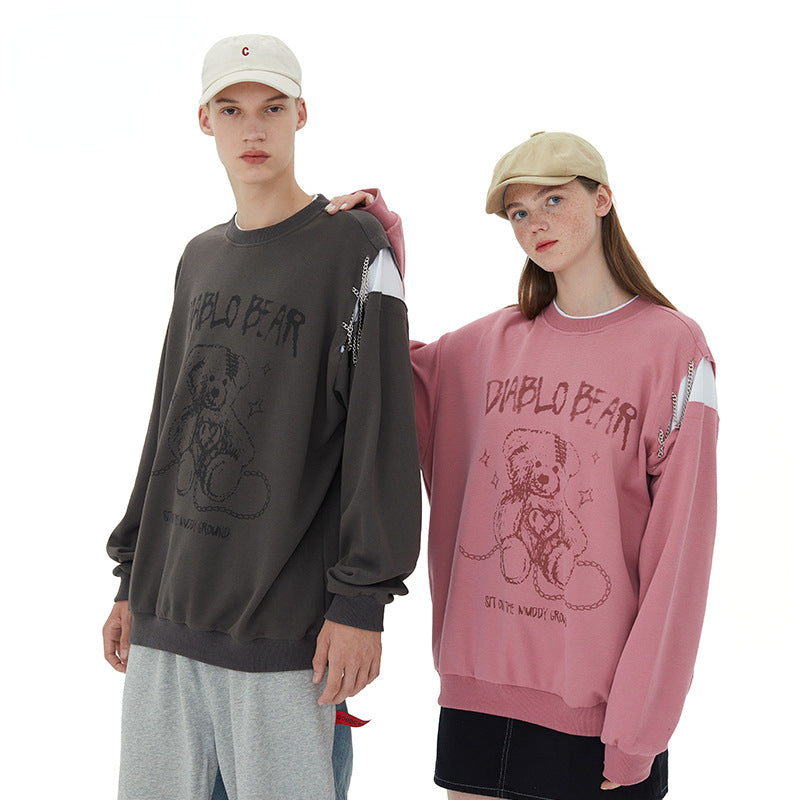 Preppy Aesthetic Sweatshirt Couple Sweater Bear round Neck Top for Men