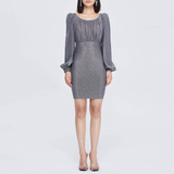 Women Spring Dress Lantern Sleeve High Elastic Dress Puff Sleeve Waist Dress Comfortable Lady Tight Skirt