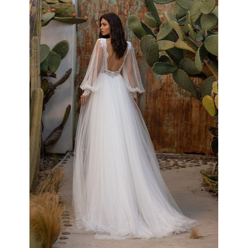 Women Lace Wedding Dress Wedding Dress Sexy Backless Sleeve Wedding Dress
