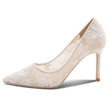 Nude Heels for Wedding White Mesh Lace High Heels Women's Stiletto Heel Wedding Shoes Female Bride Main Wedding Shoes Wedding Shoes