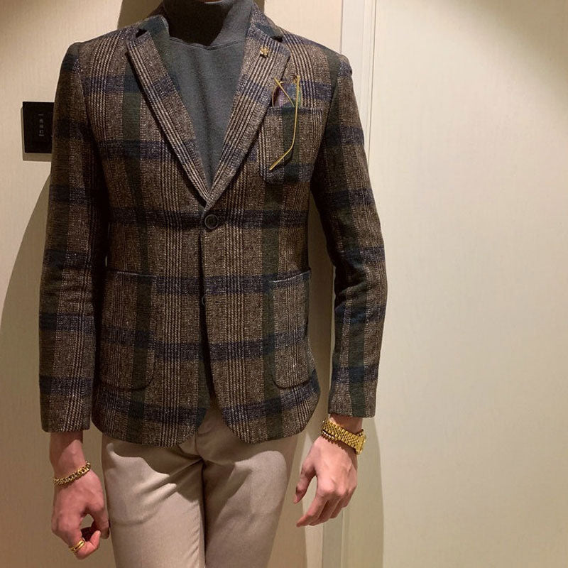 Bohemian Chic Wedding Guest Men Attire Vintage Plaid Two Buttons Single West Slim-Fit Commute Casual Business Coat