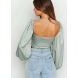 Women Fall Fall Puff Sleeve Sexy Short Bow Tube Top Shirt Top