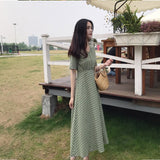 Gingham Dress Retro Women's Plaid Long Dress Dress Summer