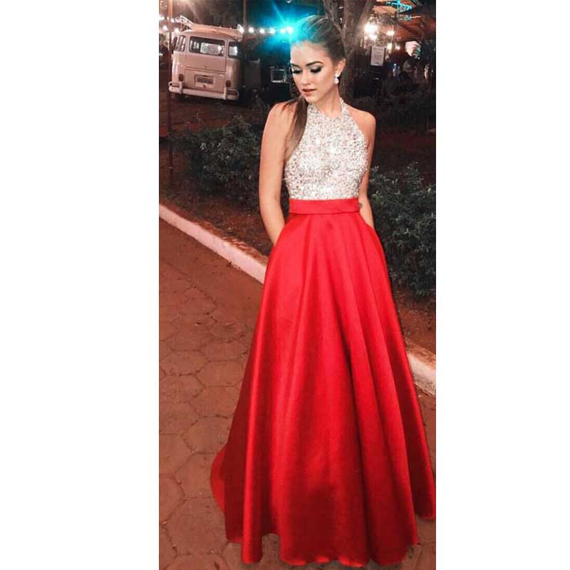 Formal Dresses & Gowns Sexy Sleeveless Halter Dress Waist Sequined Formal Dress