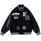 Orange Varsity Jacket Leather Sleeve Stitching Embroidered Baseball Uniform Male Stand Collar Puffer Jacket Couple Cotton Clothes