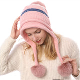 Women Winter Hats Autumn and Winter Fleece-Lined Thermal Ball Knitted Hat