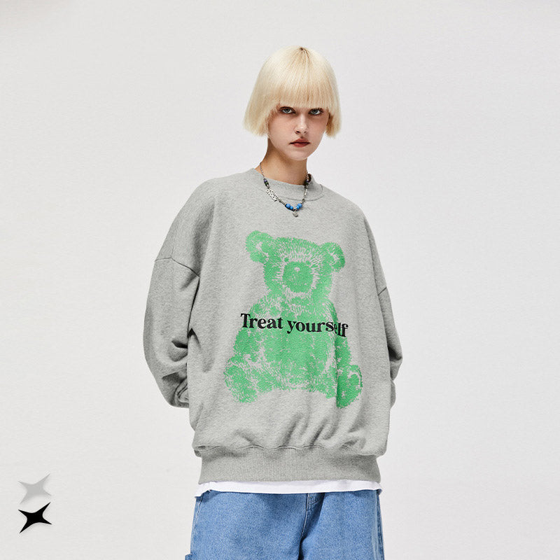 Preppy Aesthetic Sweatshirt Bear Printed Sweater Autumn Loose