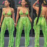 Women Rave Outfits Tops Sexy Digital Swimsuit Mesh Two-Piece Set