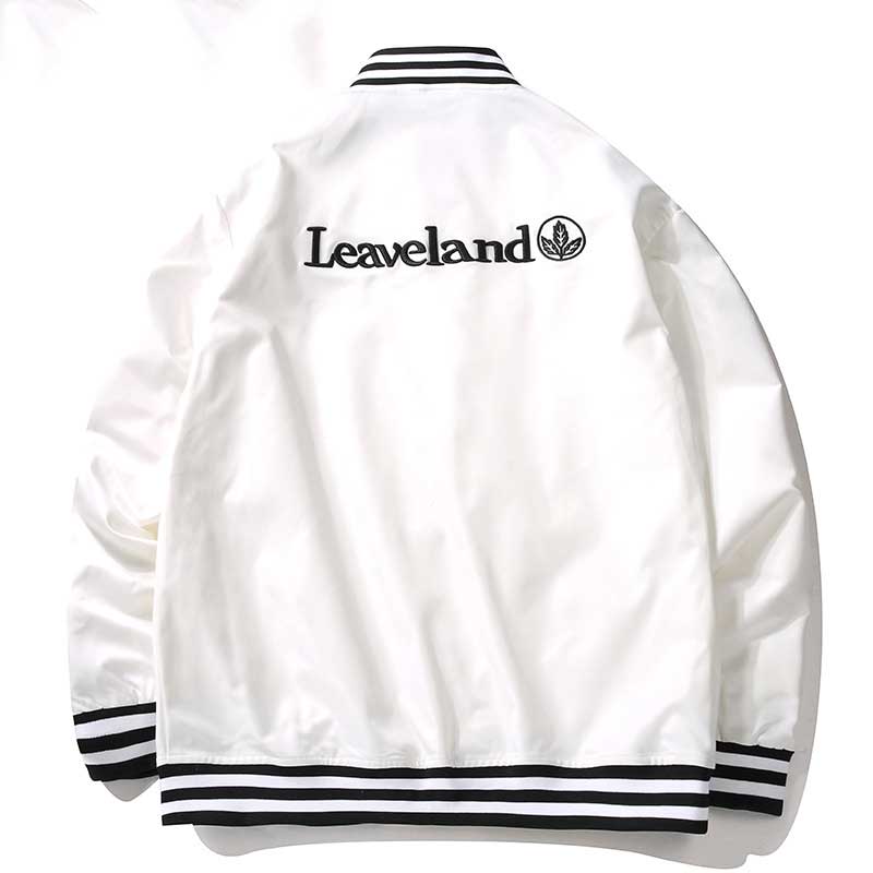 White Varsity Jacket Leaveland Maple Leaf Baseball Uniform Men 'S Youth Autumn Fashion Casual Jacket Baseball Collar Coat