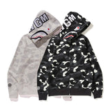Shark Print Hoodie Black And White Luminous Shark Coat Looped Fabric Hooded Shark Sweater Shark Embroidered Hoodie